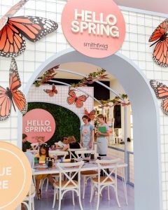 A close-up image of a painting area for kids made of reboard inside the Smithfield Shopping Centre.